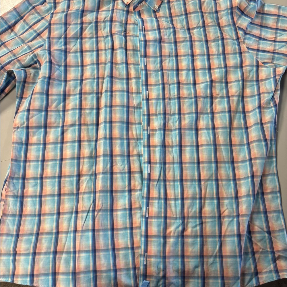 Casual Blue and Pink Button Down Shirt with Plaid Design